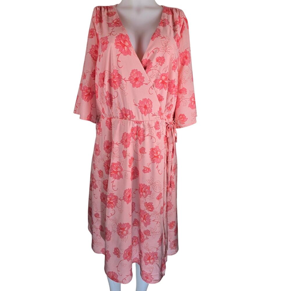 Torrid Orange Floral Faux Wrap Work Vacation Casual Women's Dress 18